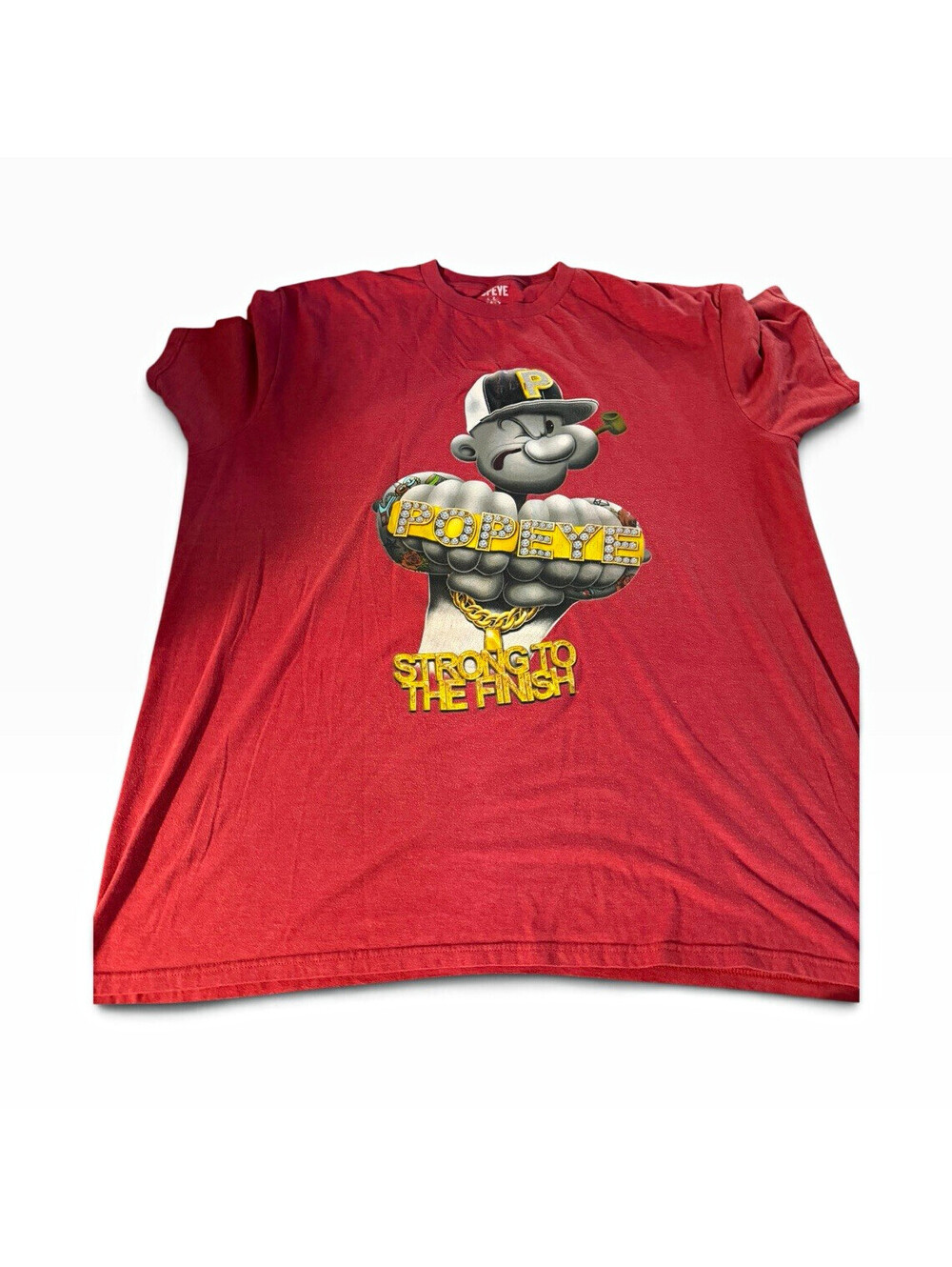 Popeye Strong to the Finish Men's 2XL Red Short Sleeve Crew Neck Graphic Tee